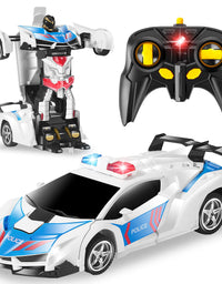 CEGOUFUN 1:18 Scale Transform RC Car Robot for Kids, Remote Control Car with One Button Deformation, 2.4Ghz Remote Control Police Toy Car with 360 Degree Drifting, Great Toys Gift for Boys Girls

