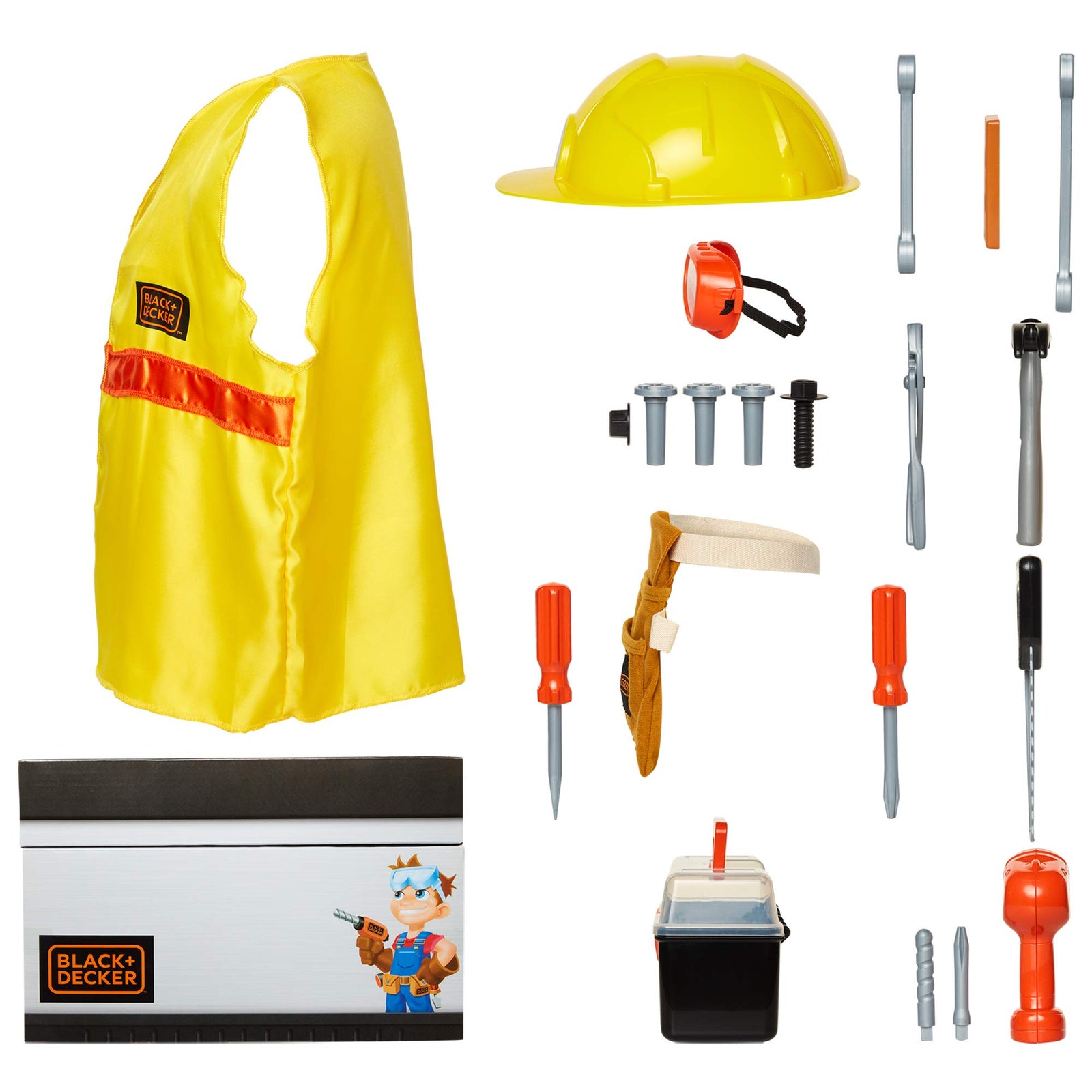 BLACK+DECKER Kids Tool Set Pretend Play Trunk with Tool Box, Construction Vest & Hard Hat – 22 Piece Set [Amazon Exclusive]