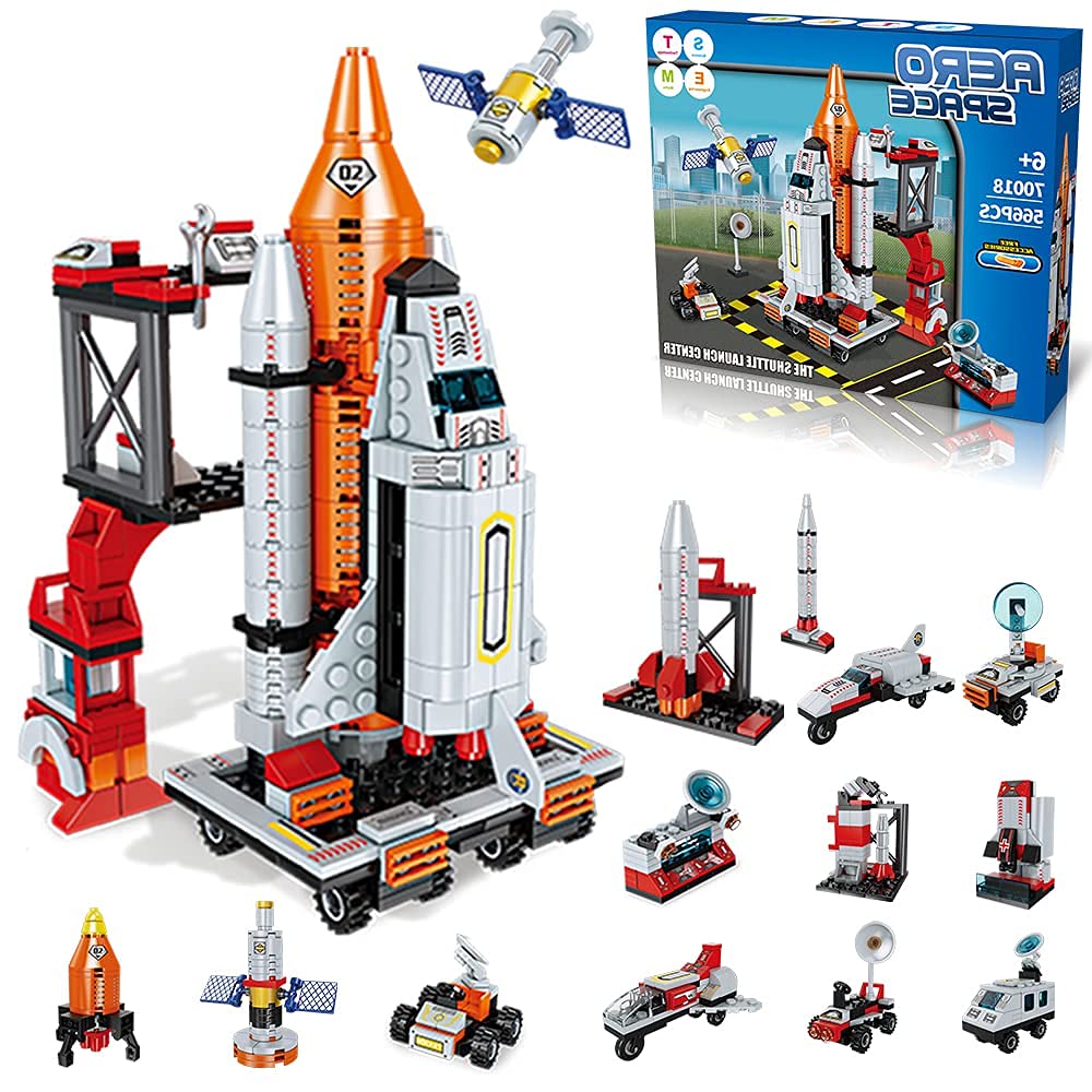 chenxuanbro Space Exploration Shuttle Toys 12-in-1 STEM Aerospace Building Kit Toy with Heavy Transport Rocket&Launcher Best Gifts for 6-12 Year Old Boys (566 Pieces)