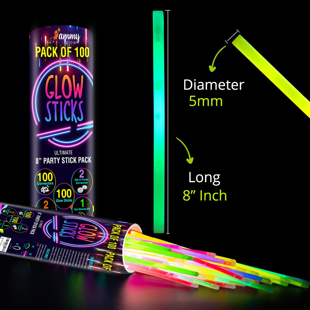 Glow Sticks 100 Bulk for Halloween- Glow in The Dark Party Supplies-12 Hours Glow Party Pack 8 inch with Connectors Neon Glow Eye Glasses Bracelets Necklaces for Kids Camping Accessories 205 Pcs…