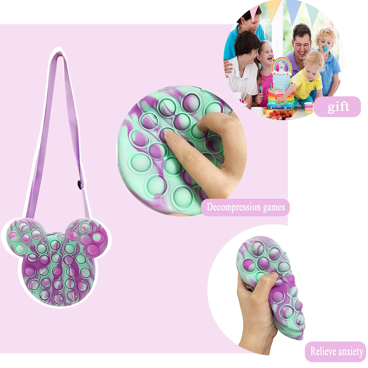 SUVAPOTAC Pop Shoulder Bag Fidget Toys, Popular Fidget Bag for Anxiety Toys, Pop Shoulder Bag Fidget Bag is The Best Gift for Girls (Blue Purple)