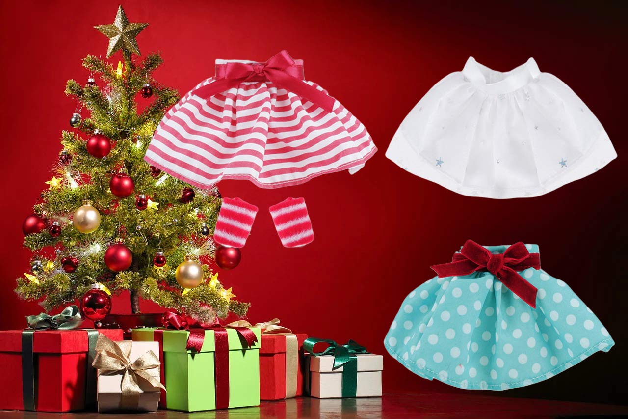 E-TING 3 Pcs Santa Couture Clothing Dress for elf (White Skirt + Green Polka Dot Skirt + Red-White Striped Skirt)
