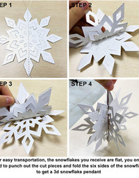 Winter Christmas Hanging Snowflake Decorations, 12PCS Snowflakes Garland & 12PCS 3D Glittery Large White Snowflake for Christmas Winter Wonderland Holiday New Year Party Home Decorations
