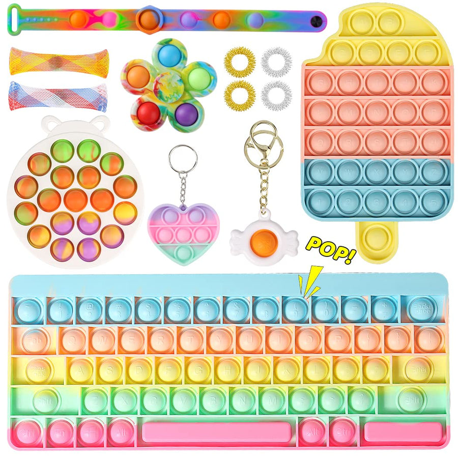 yisi Fidget Toys Pack Simple Dimple Fidget Popper Sets Cheap and Keyboard Pop Fidget Packs for Girls, A Simple Dimple Fidget Toys Pack for Kids Stress Relief Anti-Anxiety ADHD.