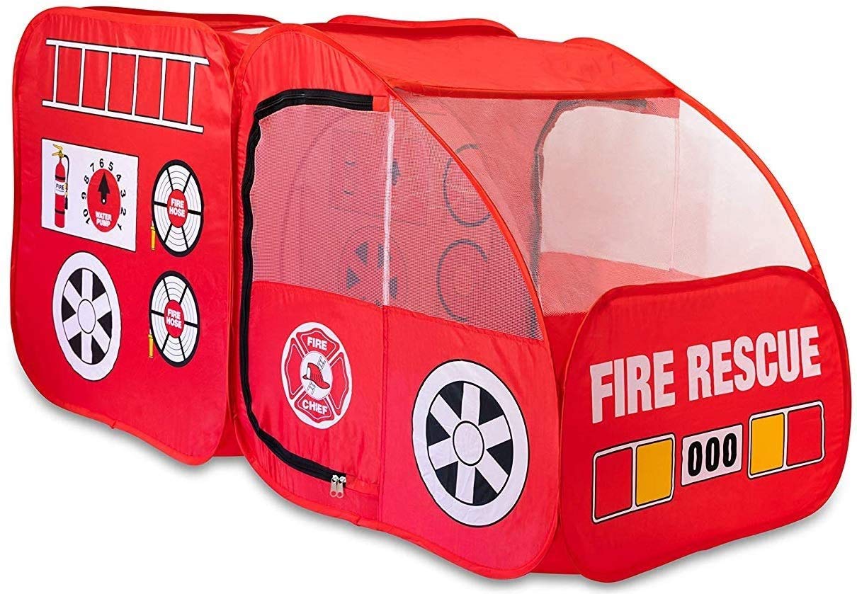 Fire Truck Tent for Kids Toddlers Boys & Girls - Red Fire Engine Pop Up Pretend Playhouse for Indoors & Outdoors - Quick Set Up Weather Proof Fabric Foldable & Spacious – Great Gift Idea