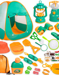 Meland Kids Camping Set with Tent 24pcs - Camping Gear Tool Pretend Play Set for Toddlers Kids Boys Girls Outdoor Toy Birthday Gift
