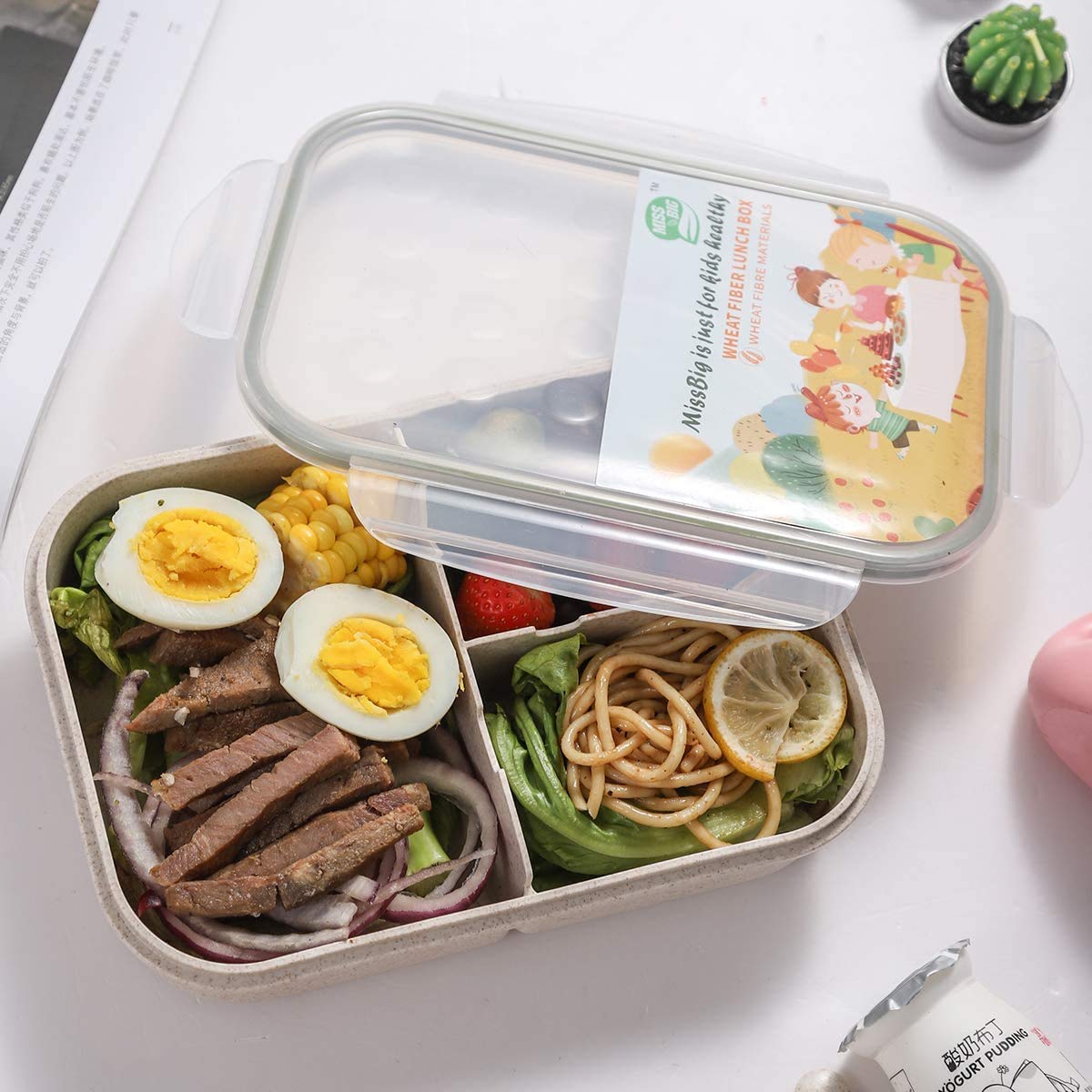 Bento Box,MISS BIG Bento Box for Kids,Ideal Leak Proof Lunch Box Kids,Mom’s Choice Kids Lunch Box, No BPAs and No Chemical Dyes,Microwave and Dishwasher Safe Lunch Containers(White)