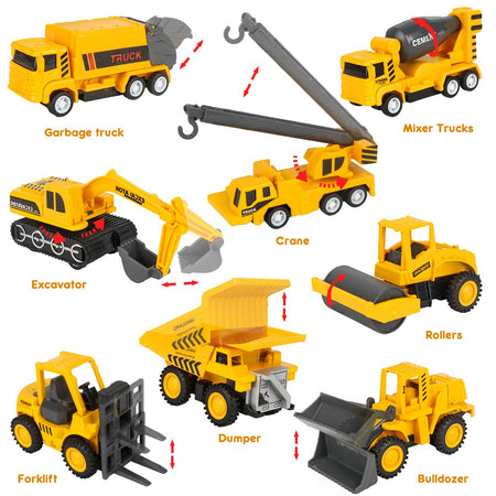 Meland Construction Vehicles Truck Toys Set with Play Mat - 8 Mini Engineer Pull Back Cars, 22.7x32.7Inch Playmat & 12 Road Signs, Toy Car Set for Boys Toddlers Birthday Christmas 3+ Year Old