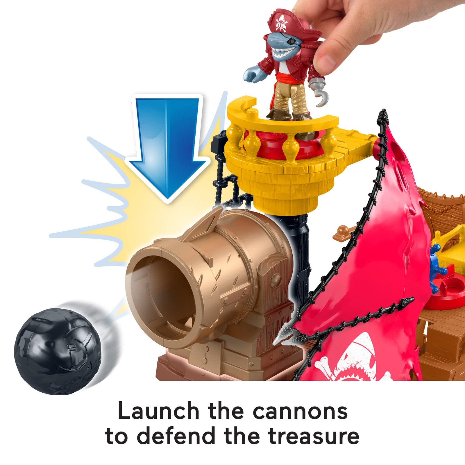 Fisher-Price Imaginext Shark Bite Pirate Ship, Playset with Pirate Figures and Accessories for Preschool Kids Ages 3 to 8 Years