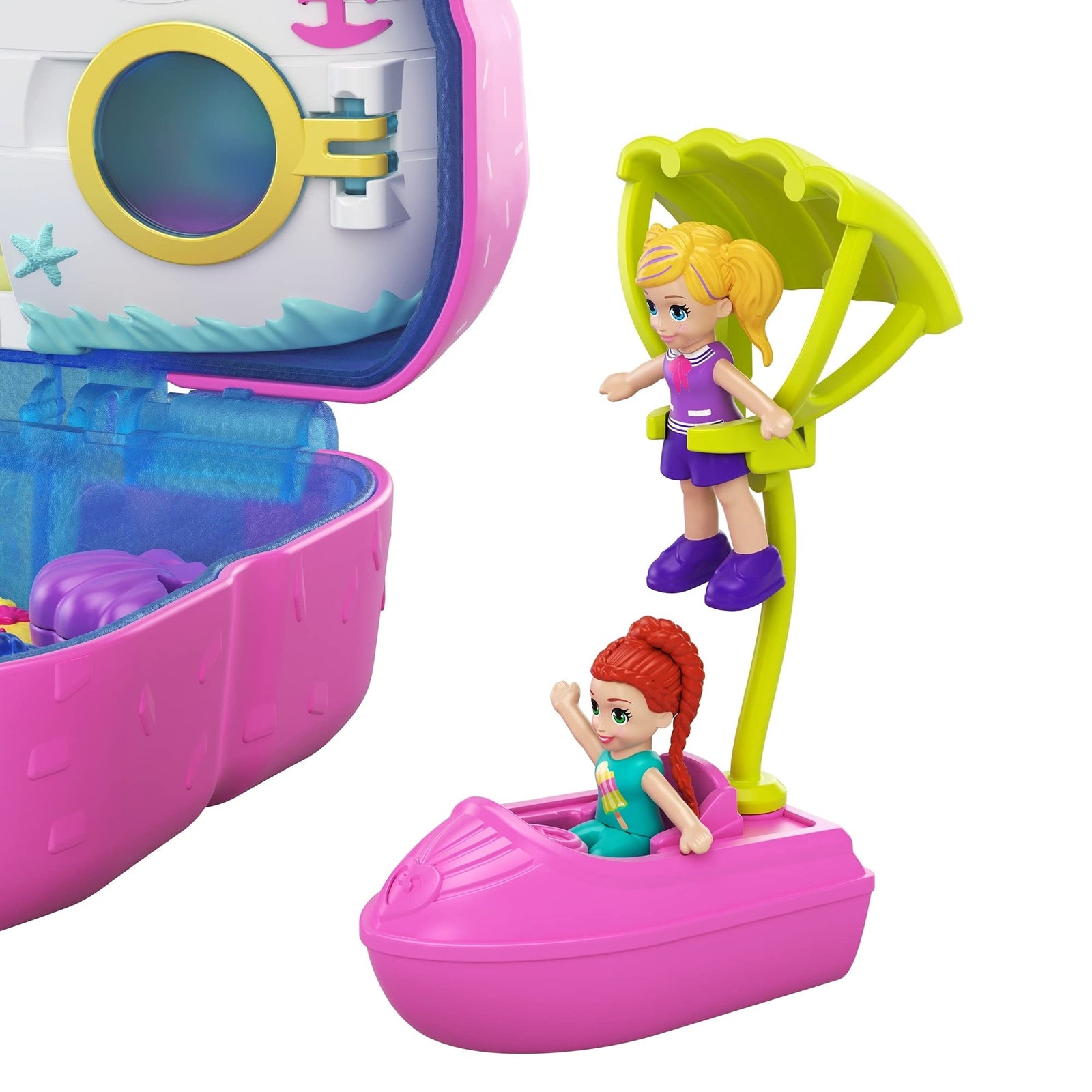 Polly Pocket Pocket World Sweet Sails Cruise Ship Compact with Fun Reveals, Micro Polly and Lila Dolls and Jet Ski Accessory, for Ages 4 and Up [Amazon Exclusive]