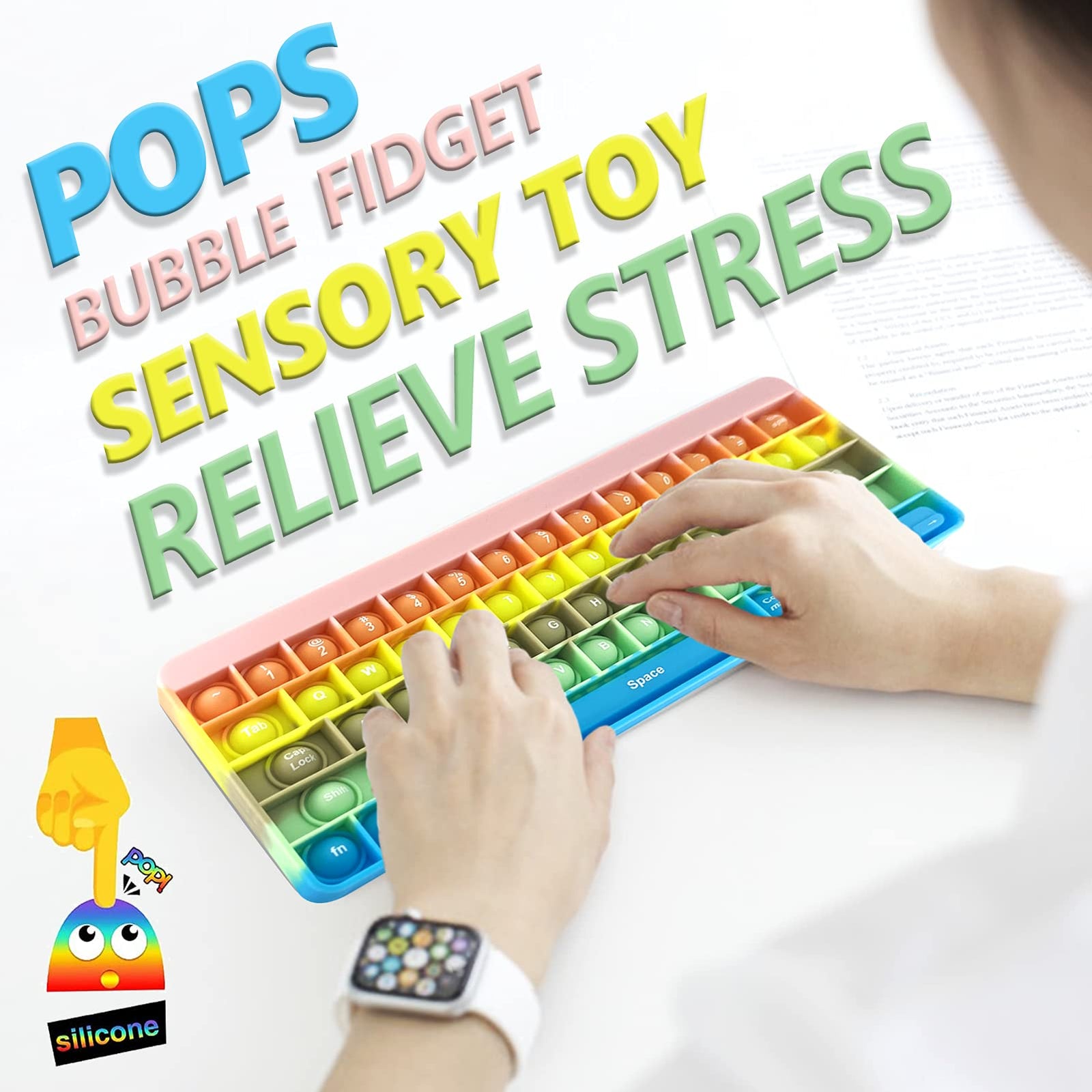 Exun Push Pops Bubble Fidget Sensory Toy Rainbow Popping Silicone Game Toy Anxiety & Stress Reliever Autism Toy for Kids and Adults Anxiety ADHD ADD Autism (Keyboard)