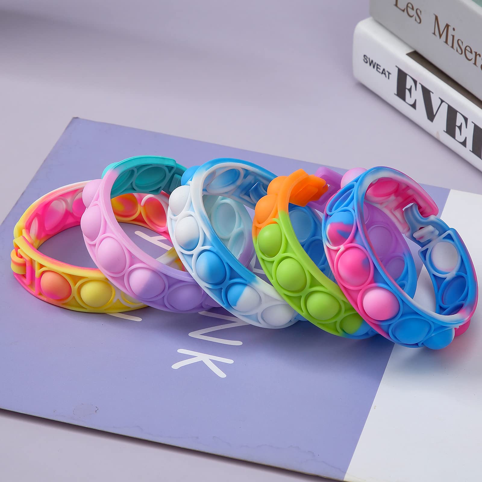 15 Pcs Multiplecolor Wristband Push Pop Bubble Sensory Fidget Silicone Bracelet Toy, Stress Relief Wristband Fidget Toys for Kids and Adults Anxiety Relief ADHD Autism Decompression