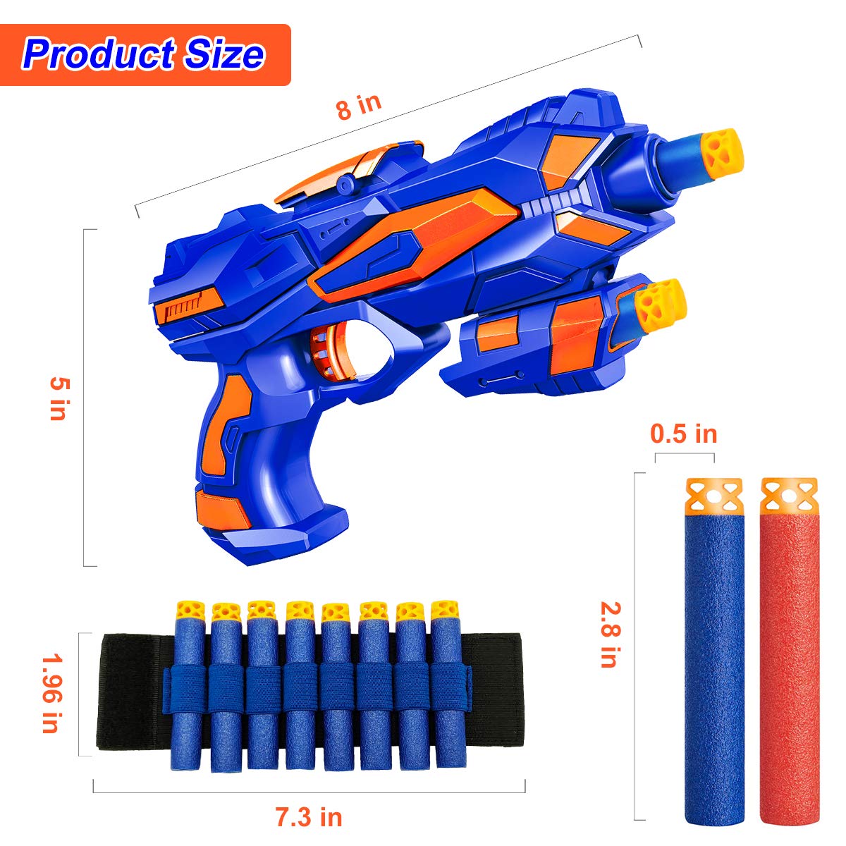 2 Pack Blaster Guns Boys Toy-with 60 Soft Foam Darts Bullets& 2 Wrist Bands for Nerf-Hand Gun Toys Gifts Party Supplies for 5,6,7,8,9 Years Kids