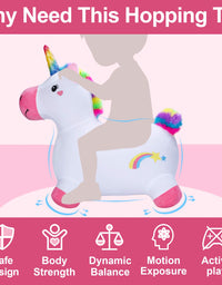 iPlay, iLearn Bouncy Pals Unicorn Hopping Horse Plush, Outdoor n Indoor Ride on Animal Toys, Inflatable Hopper, Activity Riding Birthday Gift for 18 Months 2 3 4 Year Old Kid Toddler Girl W/ Pump
