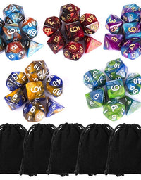 CiaraQ Polyhedral Dice Set (35 Pieces) with Black Pouches, 5 Complete Double-Colors Dice Sets of D4 D6 D8 D10 D% D12 D20 Compatible with Dungeons and Dragons DND RPG MTG Table Games
