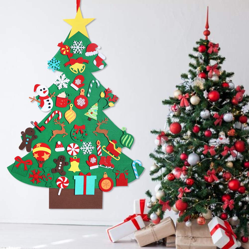 Garma DIY Felt Christmas Tree Set with 41PCS Kids Wall Hanging Detachable Ornaments, Felt Christmas Craft Kits Decorations for Toddler Xmas Gifts New Year Parties Supplies