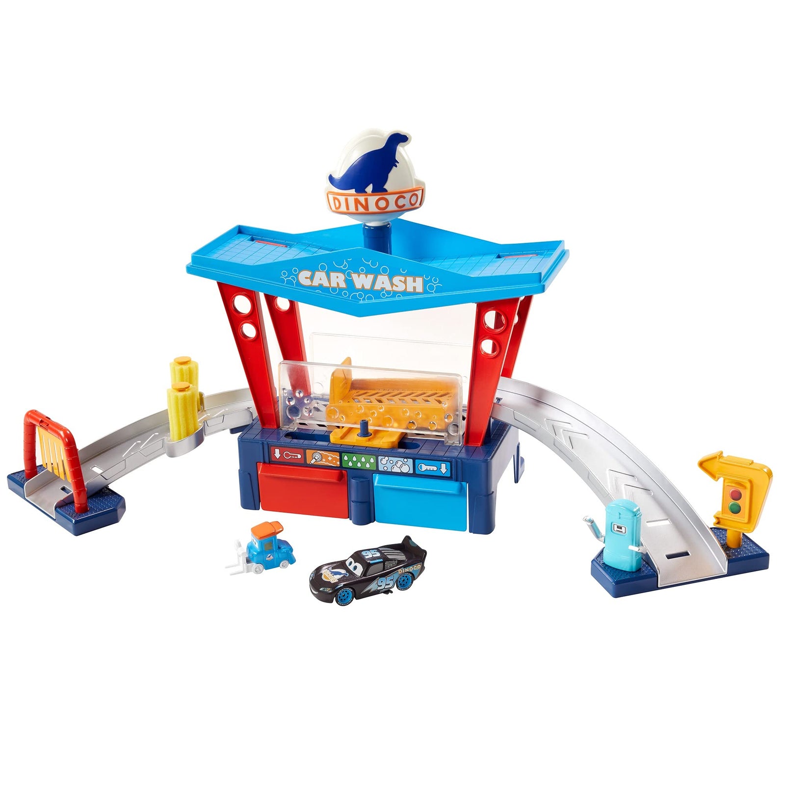 Disney Pixar Cars Color Change Dinoco Car Wash Playset with Pitty and Exclusive Lightning McQueen Vehicle, Interactive Water Play Toy for Kids Age 4 Years and Older