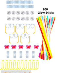 BUDI 200 Glow Sticks 467Pcs Glow Party Favors for Kids/Adults: 200 Glowsticks Party Packs 7 colors & Connectors for Glow Necklace, Flower Balls, Luminous Glasses and Triple/Butterfly Bracelets
