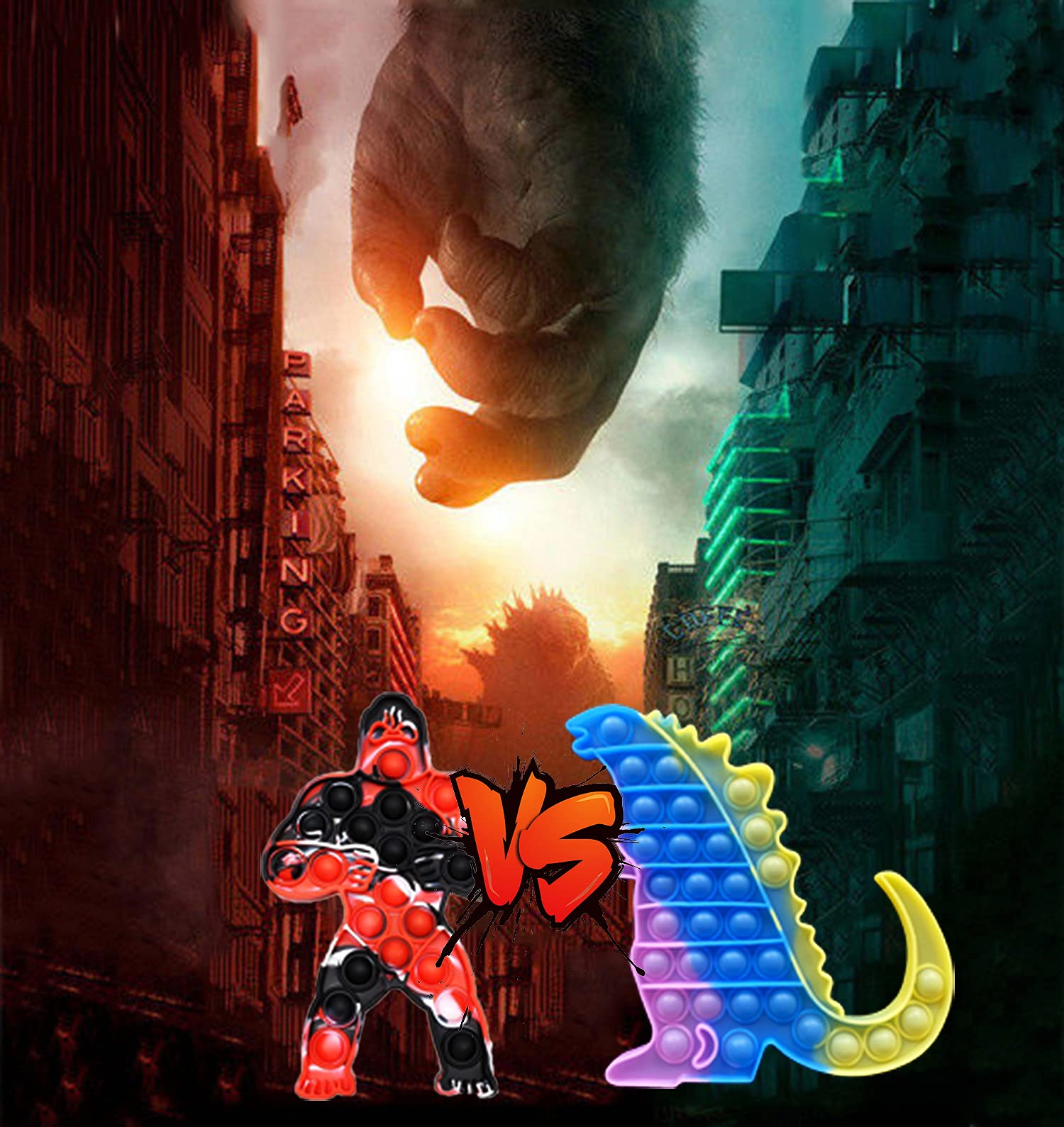 QDASZZ 2Pcs Big Size Godzilla vs King Kong Push Pop Fidget Toys,Autism Special Needs Stress Reliever - Great for The Old and The Young (C-03)