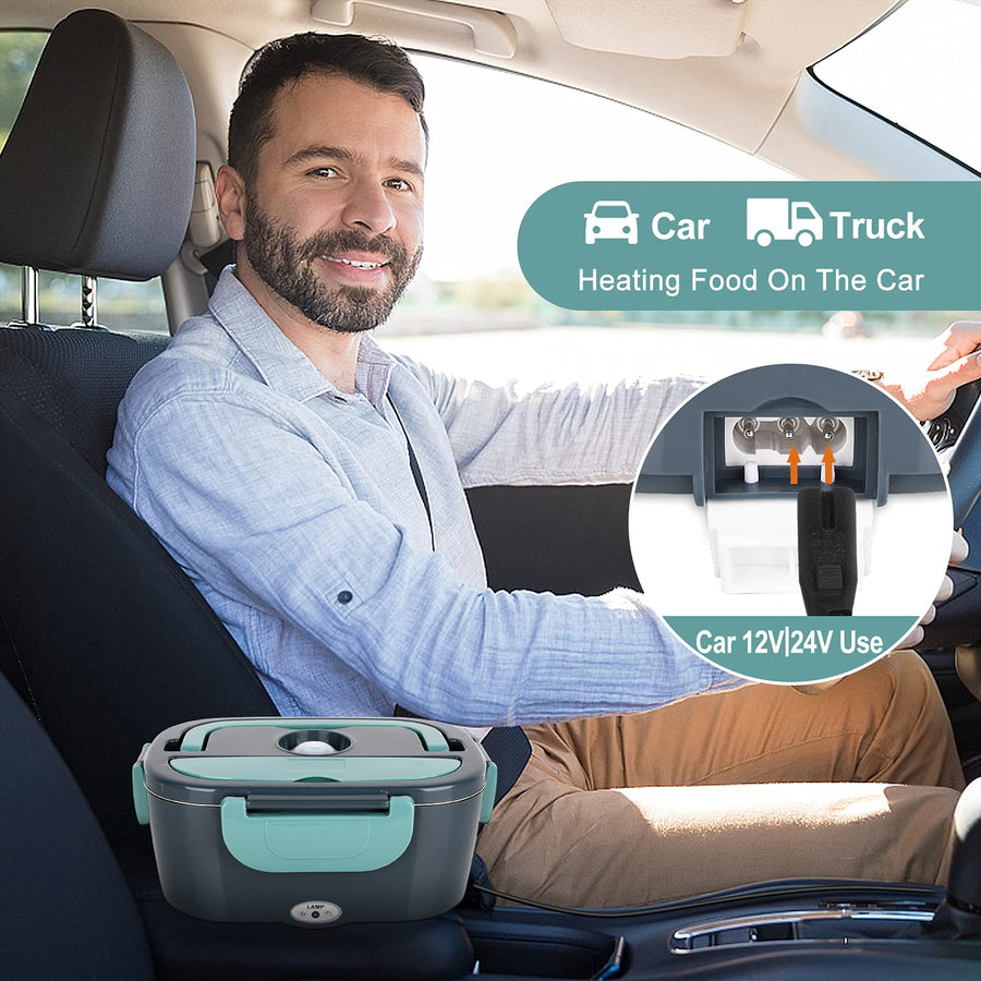 Electric Lunch Box Food Warmer - Herrfilk Portable Food Heater for Car & Home - Leak proof, Lunch Heating Microwave for Truckers with Removable Stainless Steel Container 1.5 L, 110V/12V[Upgraded]