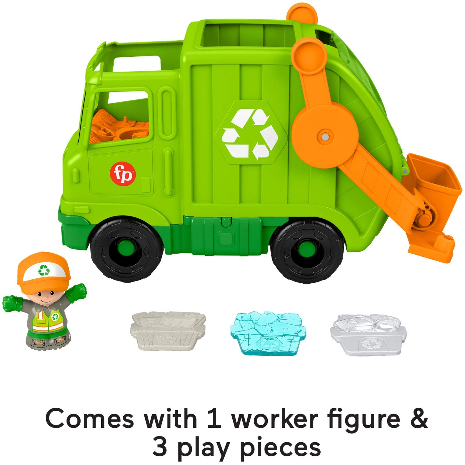 Fisher-Price Little People Recycling Truck, push-along musical toy with figure for toddlers and preschool kids ages 1 to 5 years