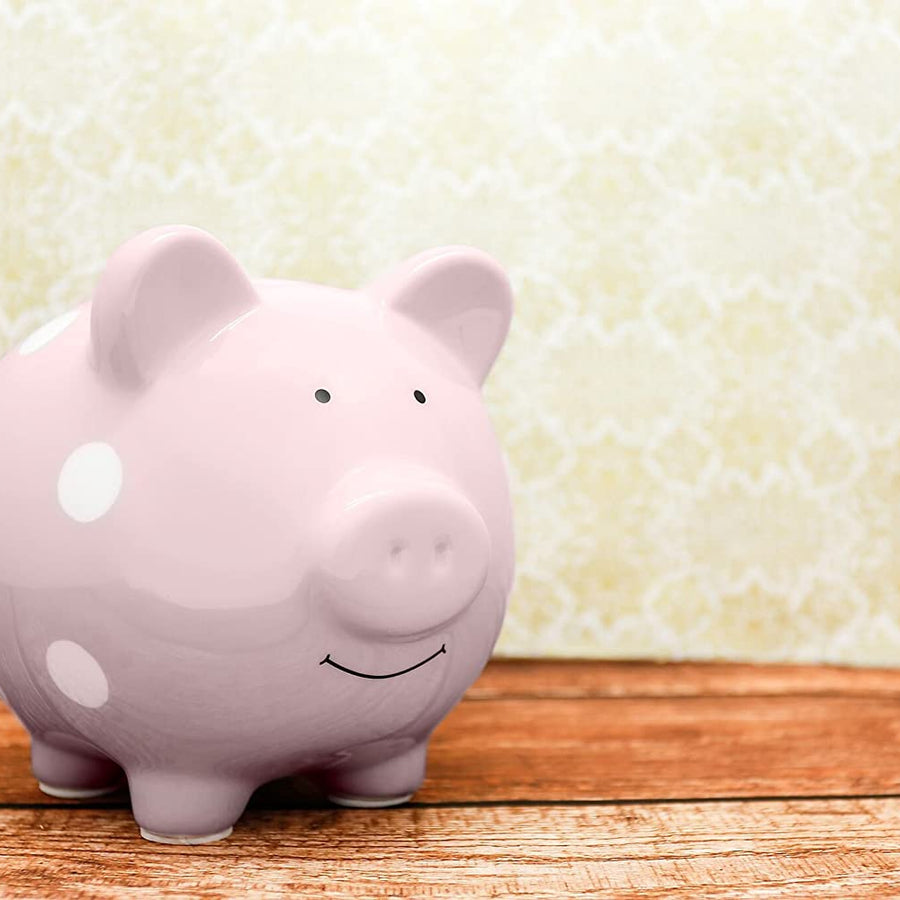 Pearhead Ceramic Piggy Bank, Coin Bank, Baby Girl Gifts, Christmas or Birthday Gift, Nursery Decor, Pink