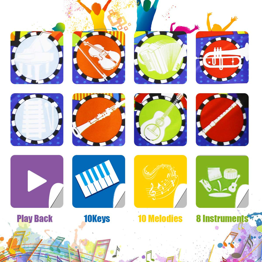 RenFox Kids Musical Mats, Music Piano Keyboard Dance Floor Mat Carpet Animal Blanket Touch Playmat Early Education Toys for Baby Girls Boys(43.3x14.2in)