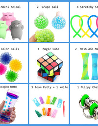 GONGYIHONG 40 Pack Sensory Fidget Toys Bundle, Fidget Cube/Liquid Motion Timer /Bike Chain/Soybeans Squeeze Grape Ball- Perfect for Kids&Adult…
