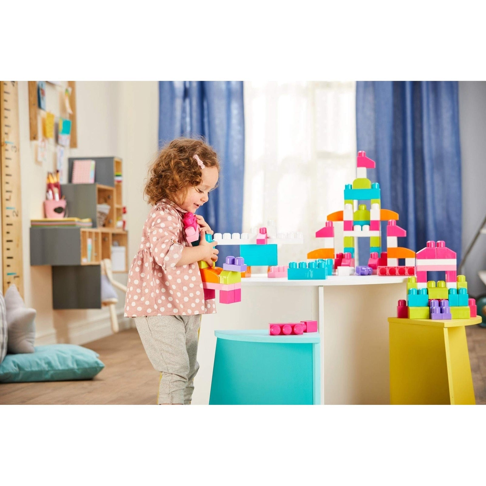 Mega Bloks First Builders Big Building Bag with Big Building Blocks, Building Toys for Toddlers (80 Pieces) - Pink Bag