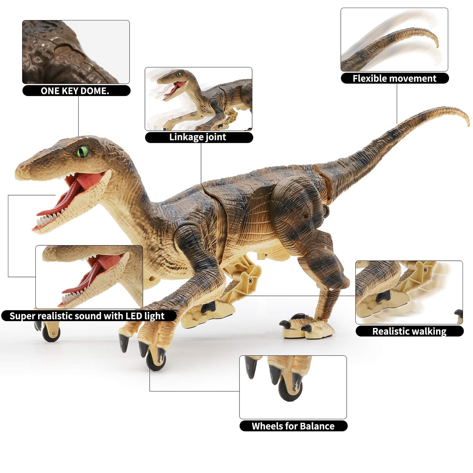 Hot Bee Remote Control Dinosaur Toys, Walking Robot Dinosaur w/ LED Light Up & Roaring 2.4Ghz Simulation Velociraptor RC Dinosaur Toys for Kids 4 5 6 7 8-12 Years Old Boys