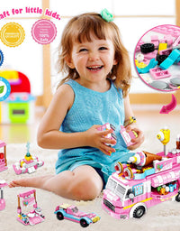 VATOS Girls Building Blocks Toys 553 Pieces Ice Cream Truck Set Toys for Girls 25 Models Pink Building Bricks Toys STEM Toys Construction Play Set for Kids Best Gifts for Girls Age 6-12 and Up
