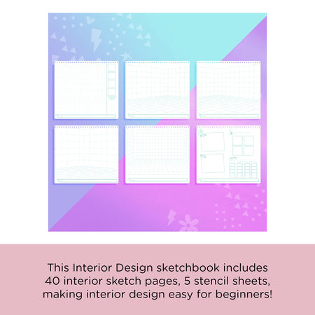 Fashion Angels Interior Design Sketch Portfolio 11510 Sketch Book for Beginners, Sketch Pad with Stencils and Stickers For Kids 6 and Up