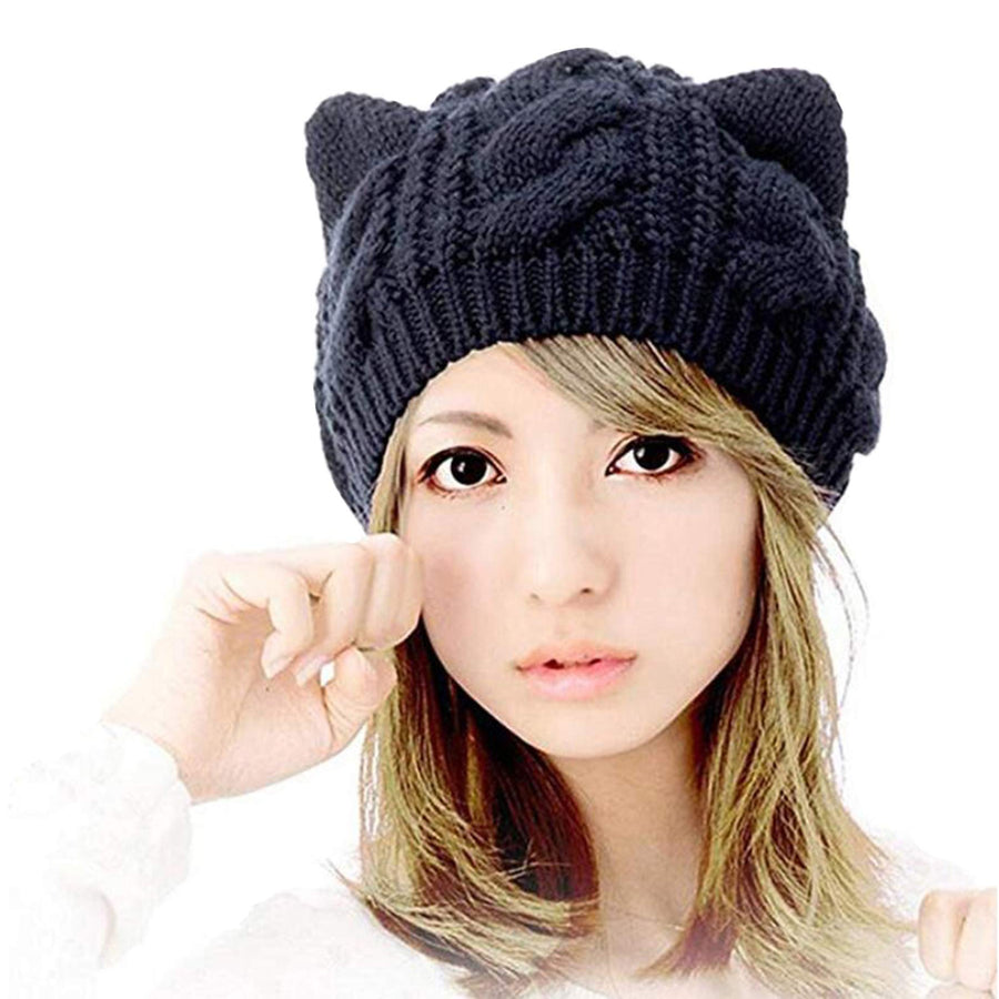 Amberetech Cute Woollike Knitted CAT Kitty Ears Women Lady Girl Headgear Crochet Hats