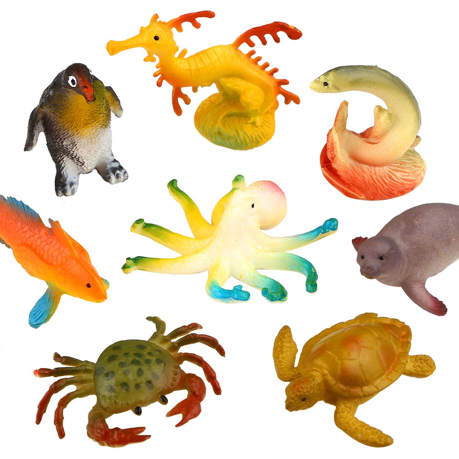 Ocean Sea Animal, 52 Pack Assorted Mini Vinyl Plastic Animal Toy Set, Funcorn Toys Realistic Under The Sea Life Figure Bath Toy for Child Educational Party Cake Cupcake Topper,Octopus Shark Otter