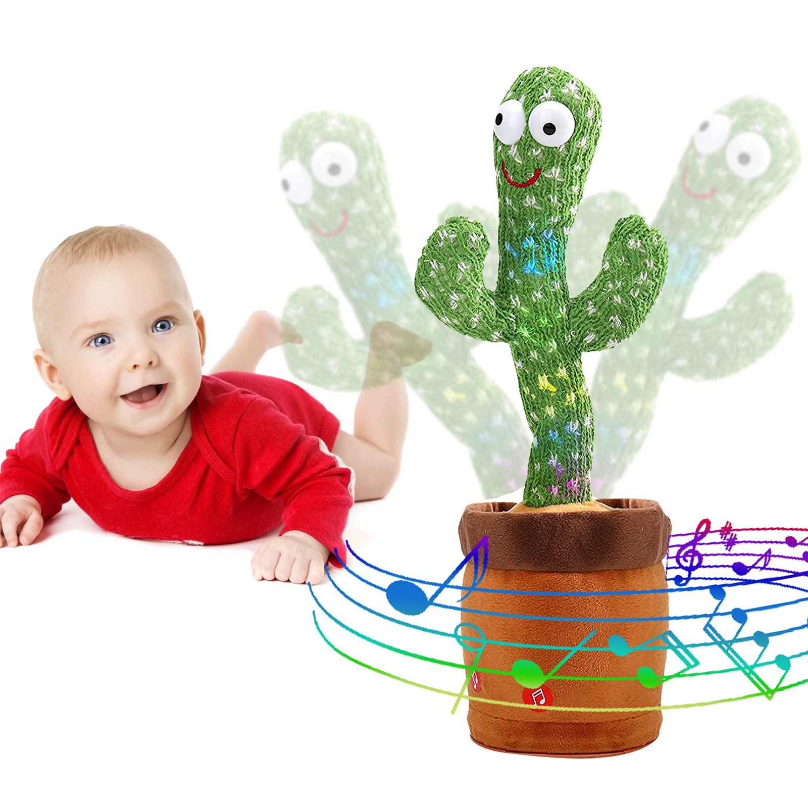 Emoin Tiktok Dancing Cactus Repeat, Talking Dancing Cactus Toy, Repeat+Recording+Dance+Sing, Wriggle Dancing Cactus Repeat What You Say and Sing Electronic Cactus Toy Decor for Kids Adult - 120 Songs