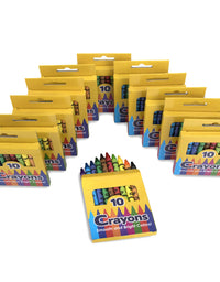 12 Pack Crayons - Wholesale Bright Wax Coloring Crayons in Bulk, 10 Per Box, 12 Box Bundle Art Set
