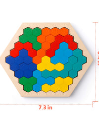 Coogam Wooden Hexagon Puzzle for Kid Adults - Shape Pattern Block Tangram Brain Teaser Toy Geometry Logic IQ Game STEM Montessori Educational Gift for All Ages Challenge

