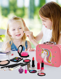 Kids Makeup Kit for Girls, Washable Makeup Kit, Real Play Kids Makeup Set Princess Play Birthday 3 4 5 6 Gift for Little Girls Toys

