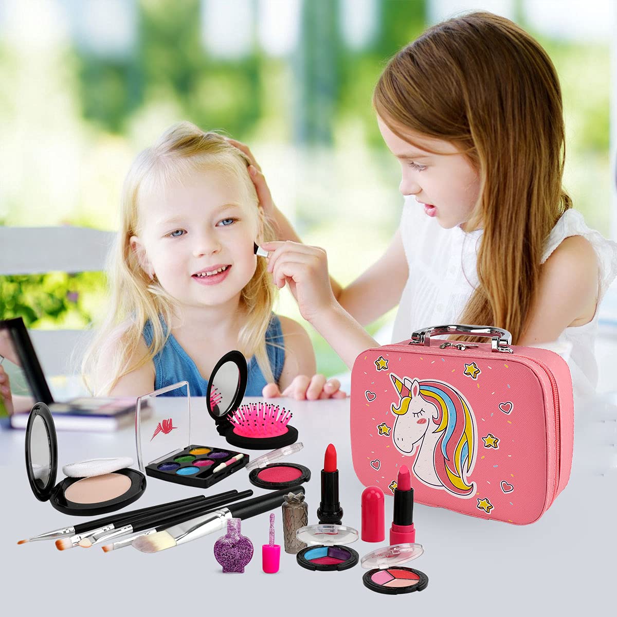 Kids Makeup Kit for Girls, Washable Makeup Kit, Real Play Kids Makeup Set Princess Play Birthday 3 4 5 6 Gift for Little Girls Toys
