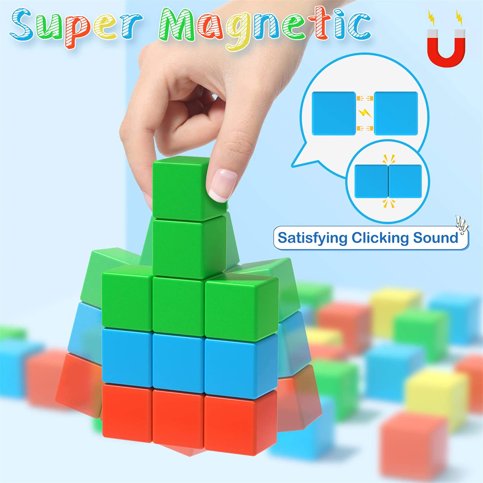 Magnetic Blocks, 28 Pieces 1.34 inch Large Magnetic Building Blocks, 3D Magnetic Cubes for Kids, Preschool Educational Construction Kit, Sensory Montessori Toys Kids Blocks for Boys Girls Toddlers
