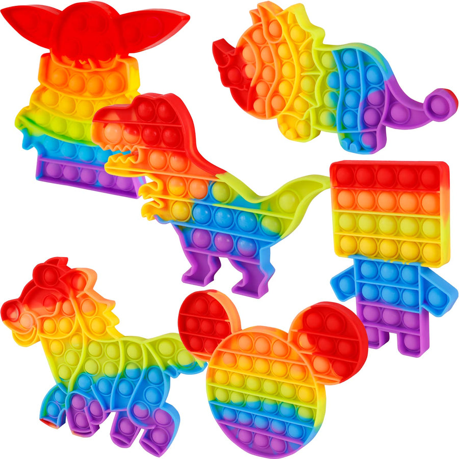 6 Packs Popitsfidgets Toy for Boys，Poppers It Popits Pops Popet Popitsfidgets Press Pop Bubble Sensory Stress Relief Satisfying Game Toy Package Fidgettoy Set Rainbow Mouse Dinosaur Space Robot