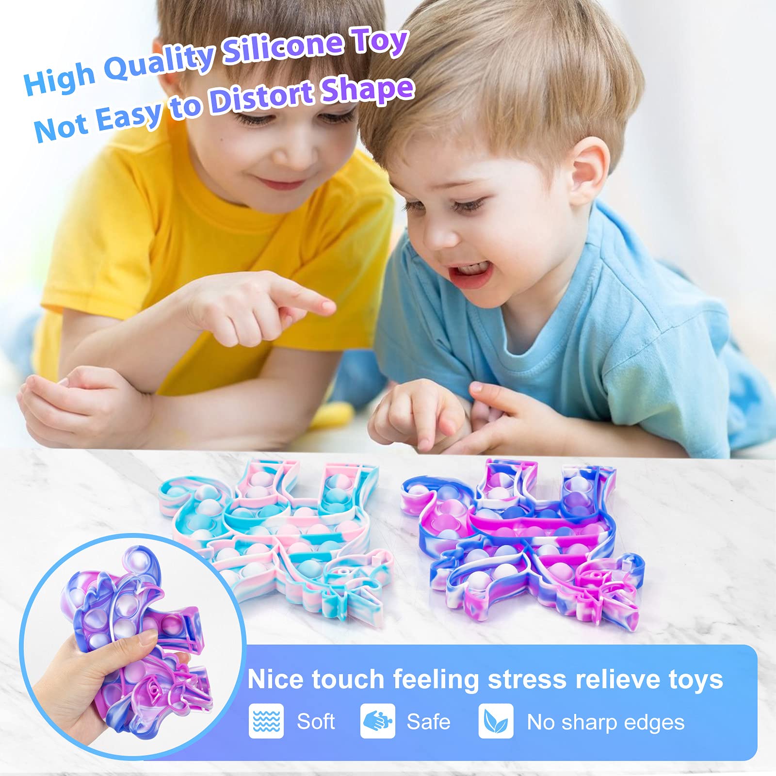 Hoofun Unicorn Fidget POP Toy: 2Pack Fidget Push Bubble Popper Toys,Stress Reliever Squeeze Unicorn Pop Bubble Toys, Anti-Anxiety Bubble Sensory Unicorn Gifts Toy for Girls Adults Kids