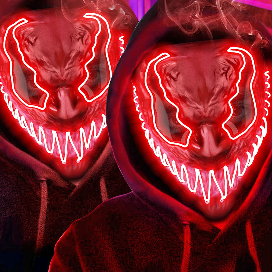 2 Pack Light Up Halloween Mask Scary Costume LED Mask with 3 lighting Modes for Masquerade Cosplay Club Party - Halloween Glowing Mask for Men Women Kids…