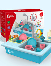 CUTE STONE Color Changing Kitchen Sink Toys, Children Heat Sensitive Electric Dishwasher Playing Toy with Running Water, Automatic Water Cycle System Play House Pretend Role Play Toys for Boys Girls
