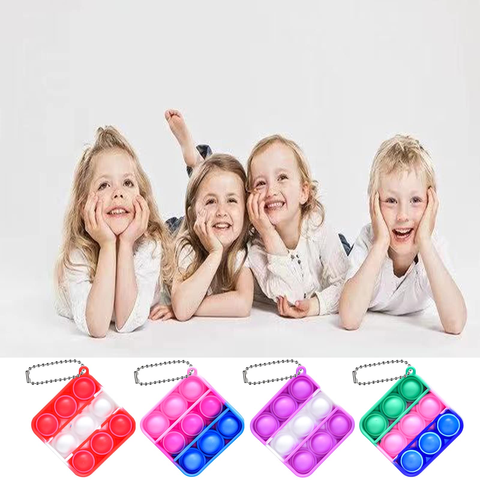 Zxhtwo 16 PCS Mini Pop Fidget Toy Pack Simple Bubble Poping Sensory Keychain Toys, Silicone Squeeze Rainbow Stress Relief Hand Toy, Anti-Anxiety Office Desk Toys for Kids Adults