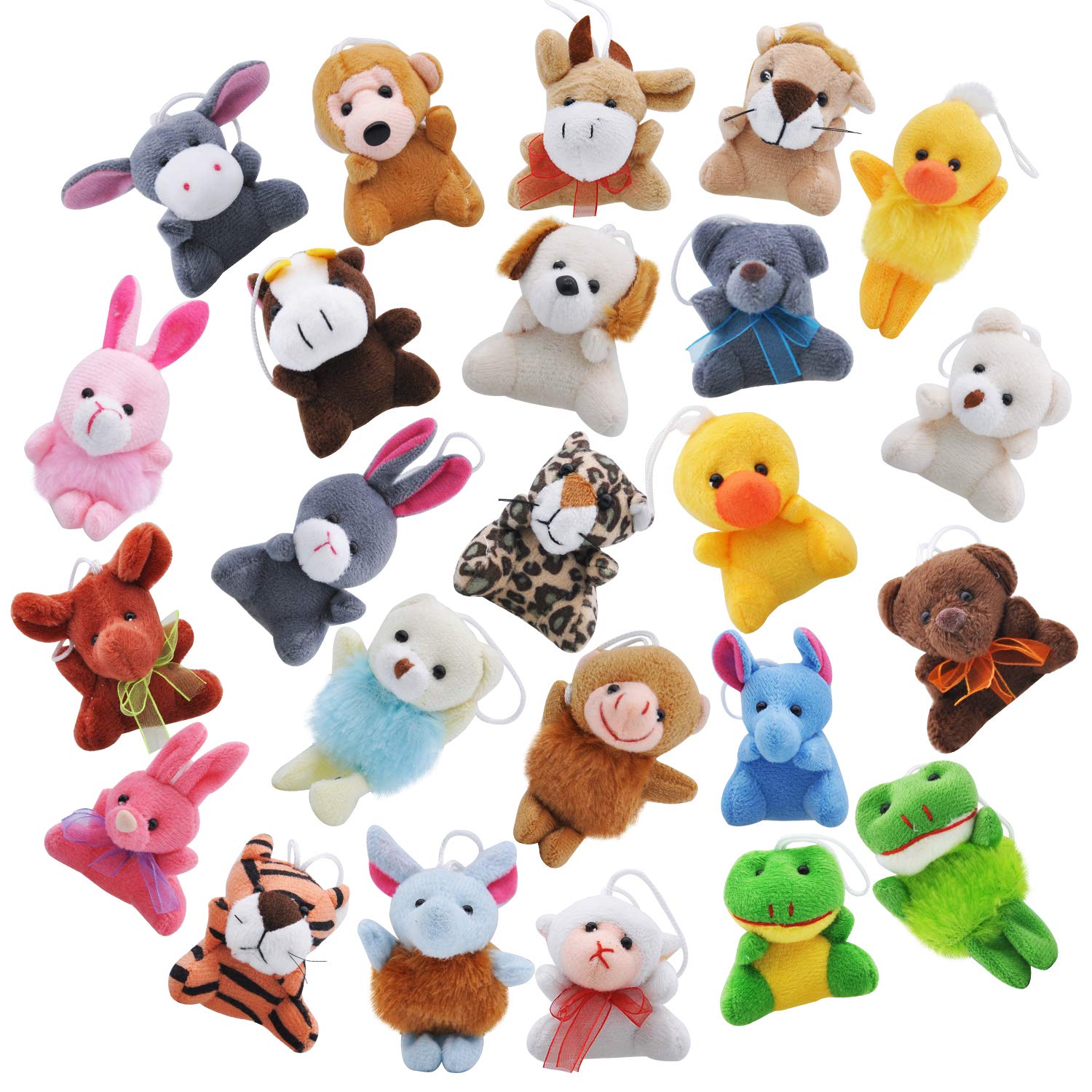 Joyin Toy 24 Pack Mini Animal Plush Toy Assortment (24 units 3" each) Kids Valentine Gift Easter Egg Filter Party Favors