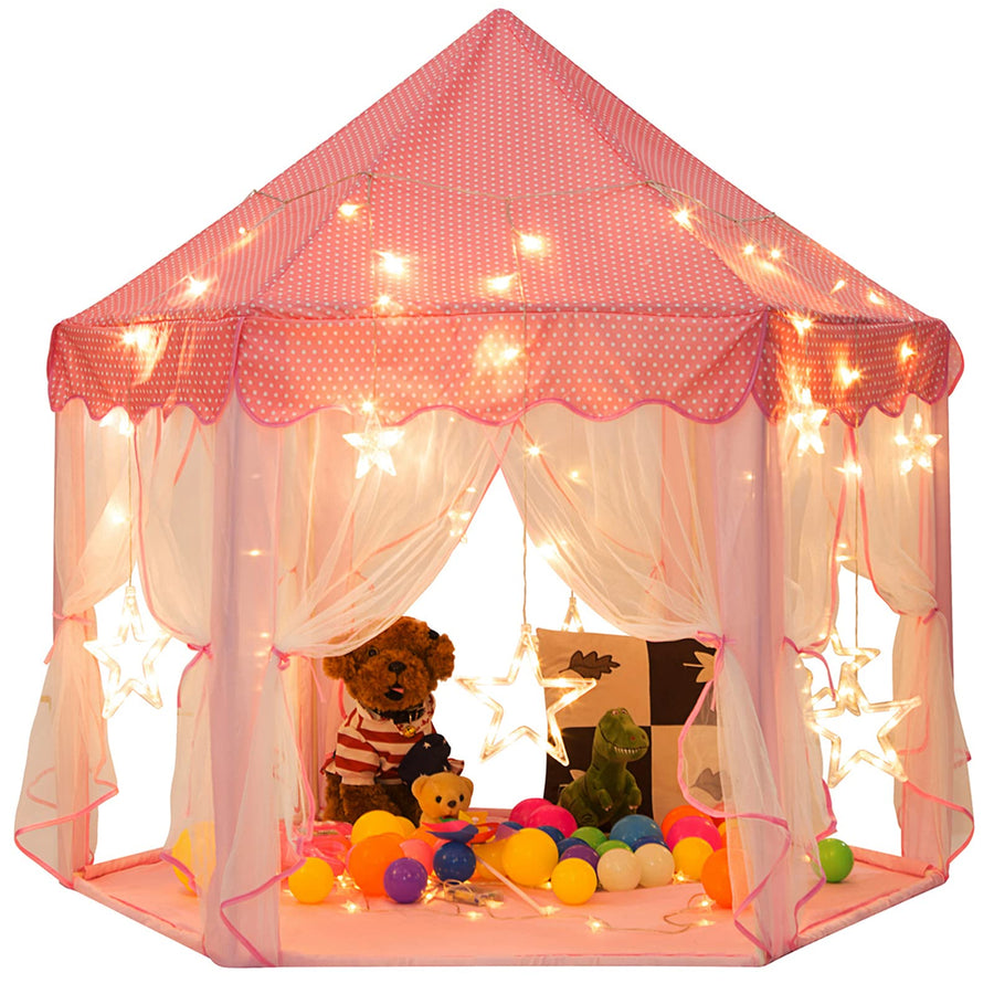 Sunnyglade 55'' x 53'' Princess Tent with 8.2 Feet Big and Large Star Lights Girls Large Playhouse Kids Castle Play Tent for Children Indoor and Outdoor Games Children's Day Gift