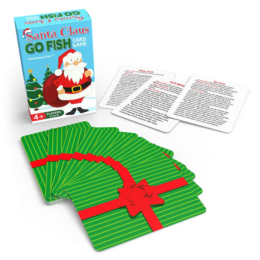 Santa Claus GO Fish, a Christmas Card Game for Kids (GO Fish, Old Maid, and Slap Jack), Play 3 Classic Kids Games Using ONE Holiday Themed Deck, Ideally Sized for Use as Stocking Stuffers