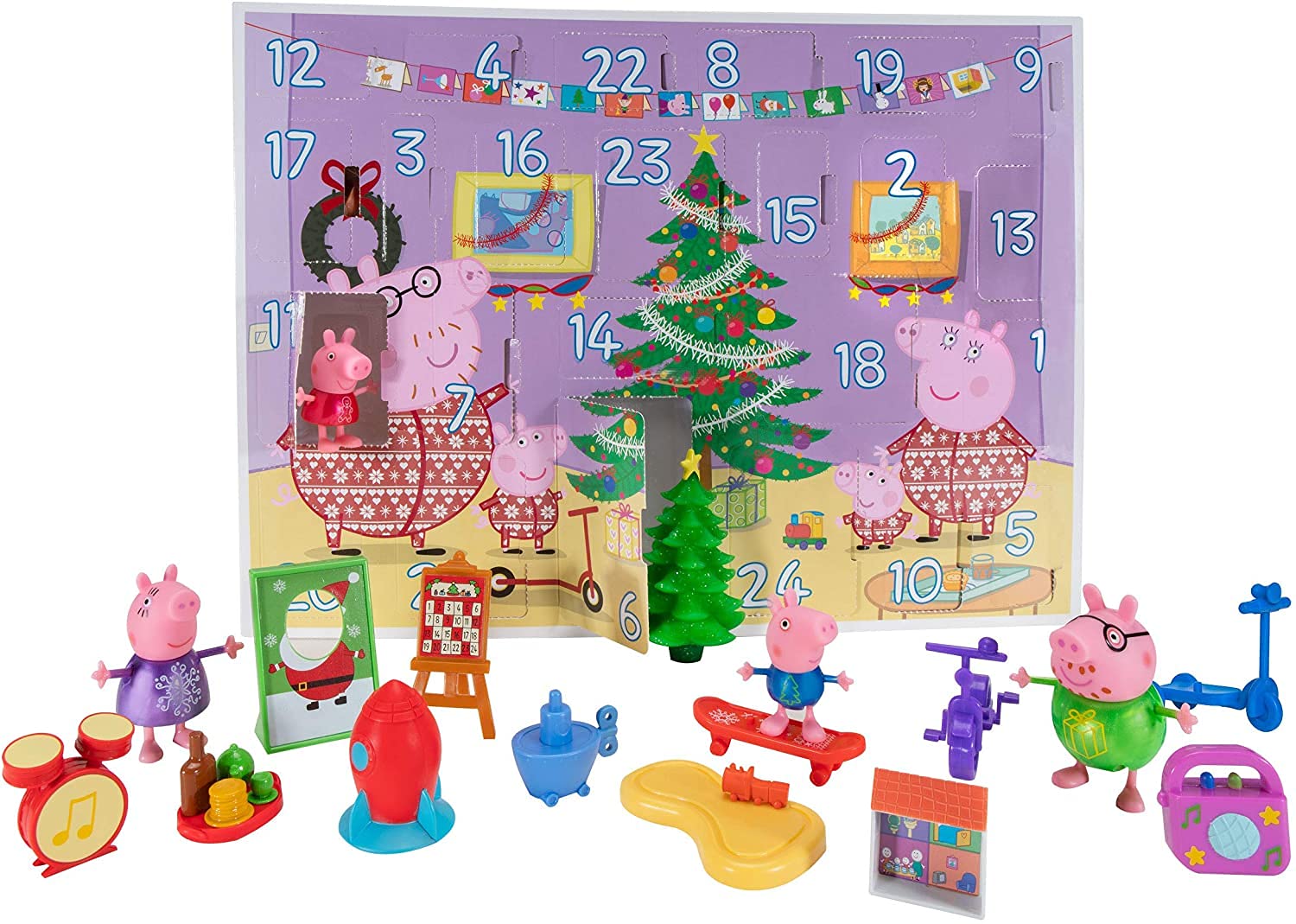 2021 Peppa Pig Holiday Advent Calendar for Kids, 24-Pieces - Includes Family Character Figures & Accessories from The World of Peppa Pig - Toy Christmas Gift for Boys & Girls - Ages 2+