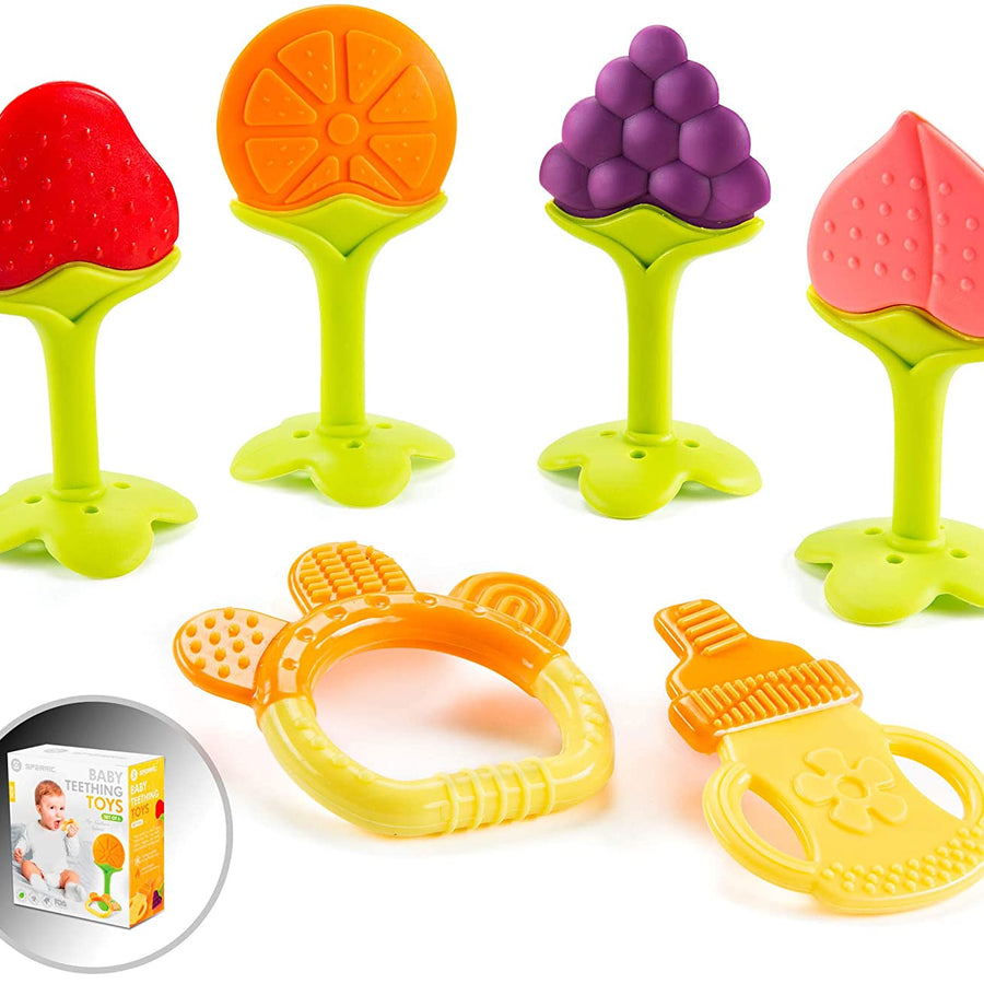 Baby Teething Toys for Newborn Infants (6-Pack) Freezer Safe Infant and Toddler Silicone Teethers Soothe Babies Gums, Perfect Baby Shower Gift